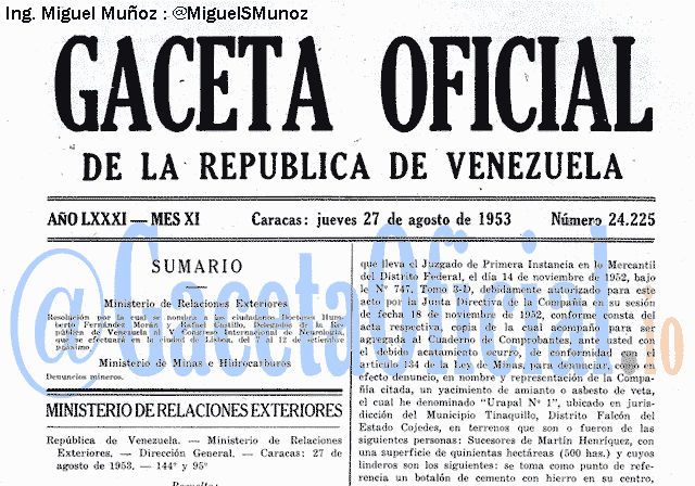 Gaceta Oficial 24225 del 27 Agosto 1953