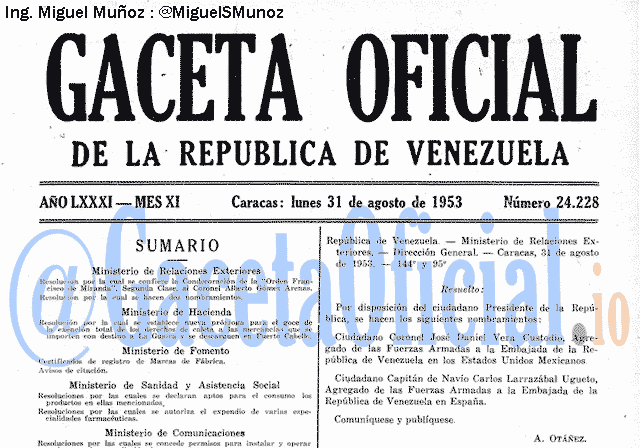 Gaceta Oficial 24228 del 31 Agosto 1953