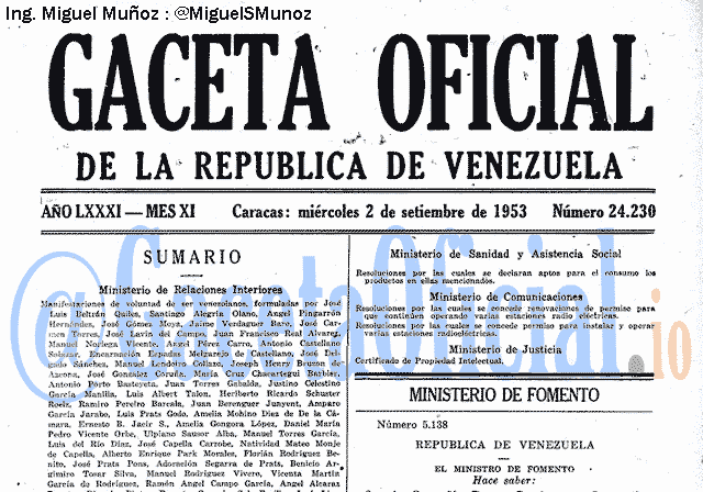 Gaceta Oficial 24230 del 2 Septiembre 1953
