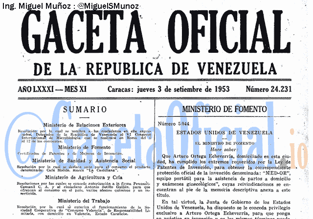 Gaceta Oficial 24231 del 3 Septiembre 1953