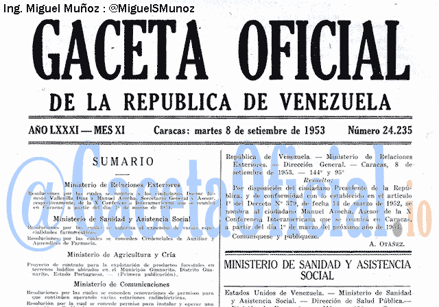 Gaceta Oficial 24235 del 8 Septiembre 1953