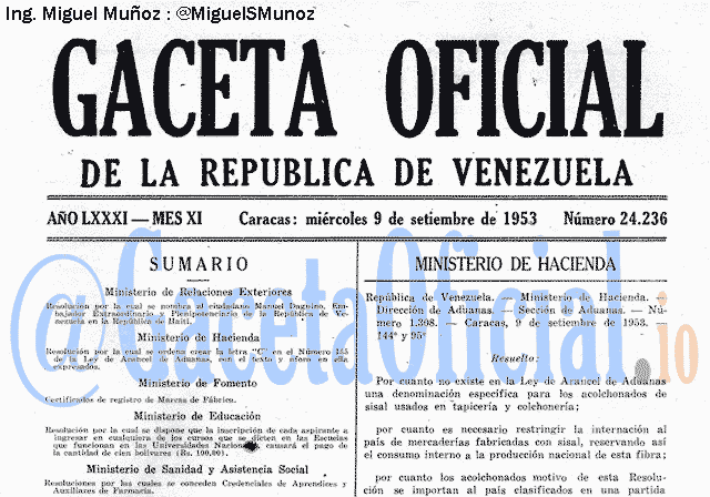 Gaceta Oficial 24236 del 9 Septiembre 1953