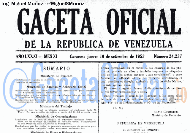 Gaceta Oficial 24237 del 10 Septiembre 1953