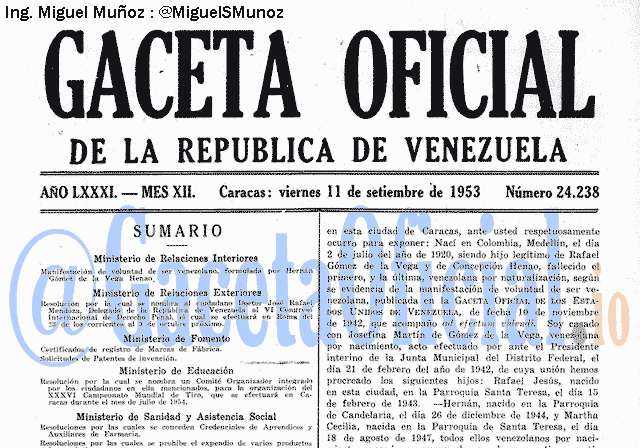Gaceta Oficial 24238 del 11 Septiembre 1953