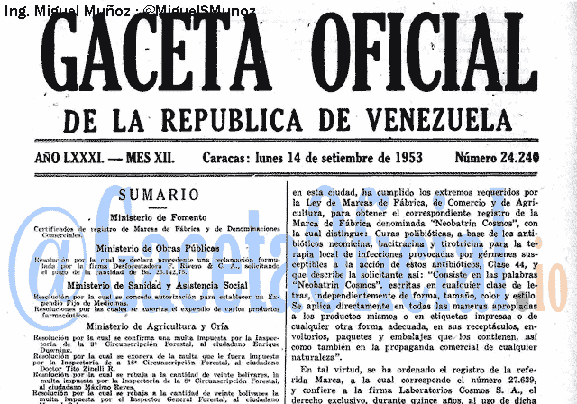 Gaceta Oficial 24240 del 14 Septiembre 1953