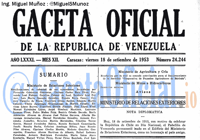 Gaceta Oficial 24244 del 18 Septiembre 1953