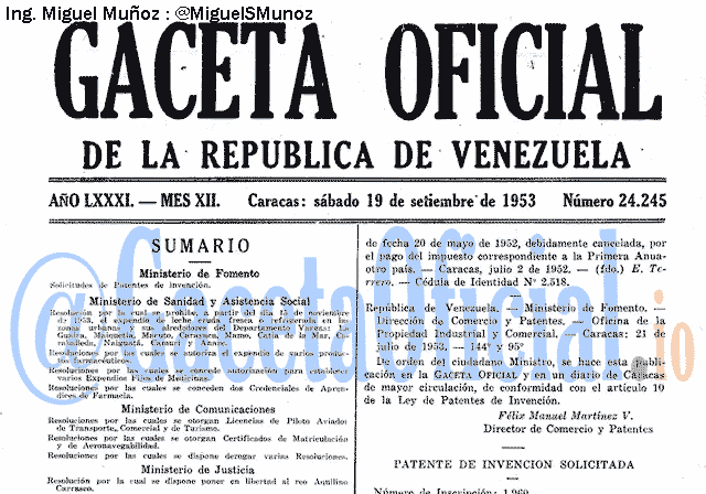 Gaceta Oficial 24245 del 19 Septiembre 1953