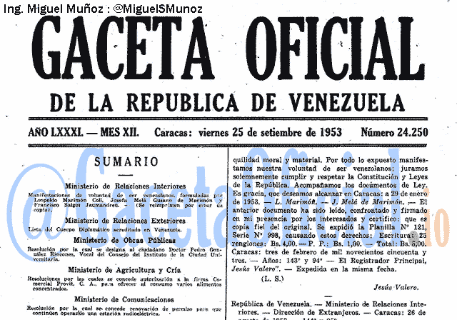 Gaceta Oficial 24250 del 25 Septiembre 1953