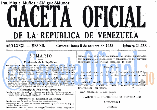 Gaceta Oficial 24258 del 5 Octubre 1953