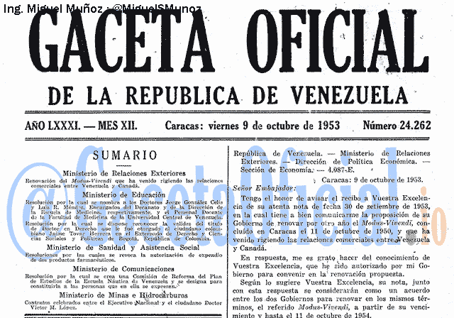 Gaceta Oficial 24262 del 9 Octubre 1953