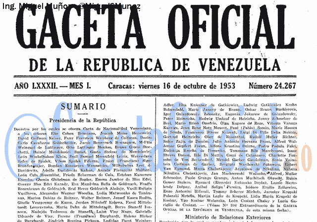 Gaceta Oficial 24267 del 16 Octubre 1953
