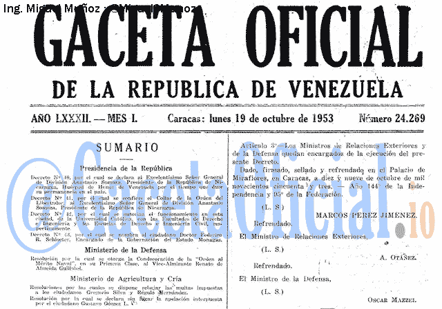 Gaceta Oficial 24269 del 19 Octubre 1953