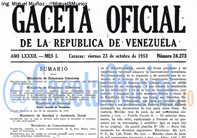 Gaceta Oficial 24273 del 23 Octubre 1953