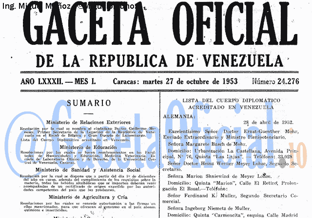 Gaceta Oficial 24276 del 27 Octubre 1953