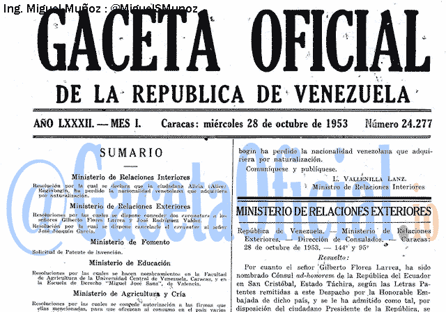 Gaceta Oficial 24277 del 28 Octubre 1953