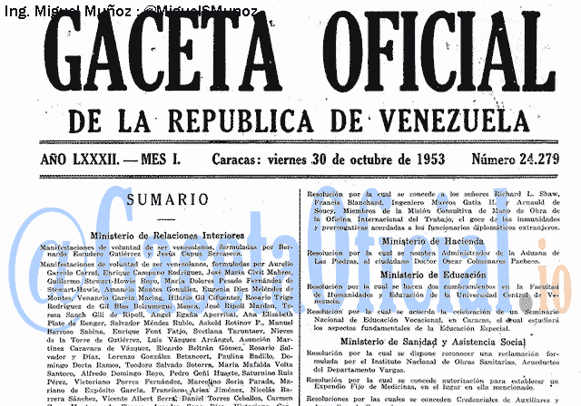 Gaceta Oficial 24279 del 30 Octubre 1953