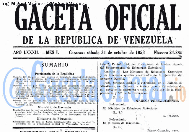 Gaceta Oficial 24280 del 31 Octubre 1953