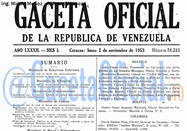 Gaceta Oficial 24281 del 2 Noviembre 1953