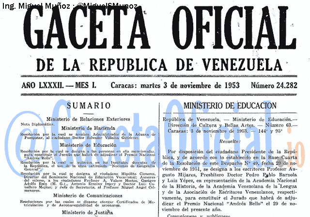 Gaceta Oficial 24282 del 3 Noviembre 1953