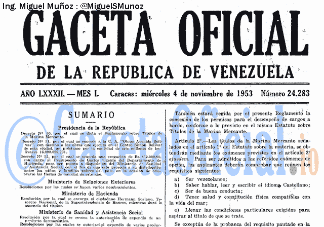 Gaceta Oficial 24283 del 4 Noviembre 1953