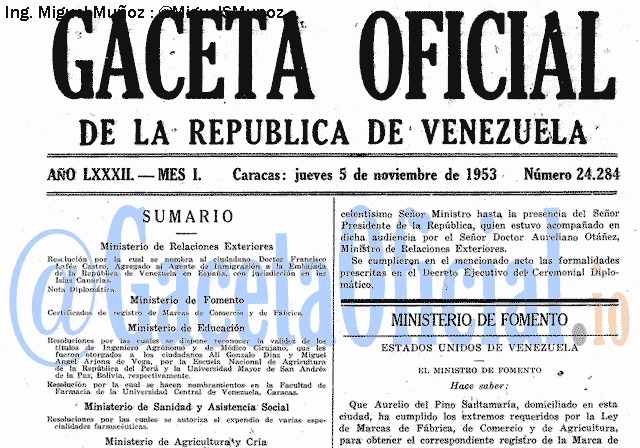 Gaceta Oficial 24284 del 5 Noviembre 1953