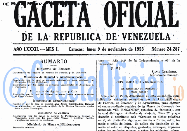 Gaceta Oficial 24287 del 9 Noviembre 1953