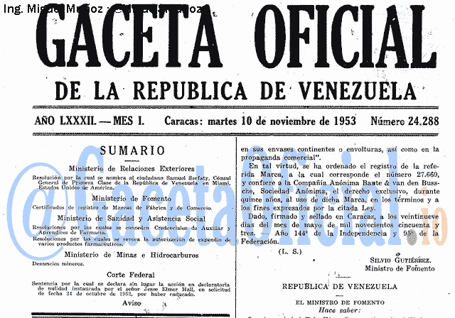 Gaceta Oficial 24288 del 10 Noviembre 1953