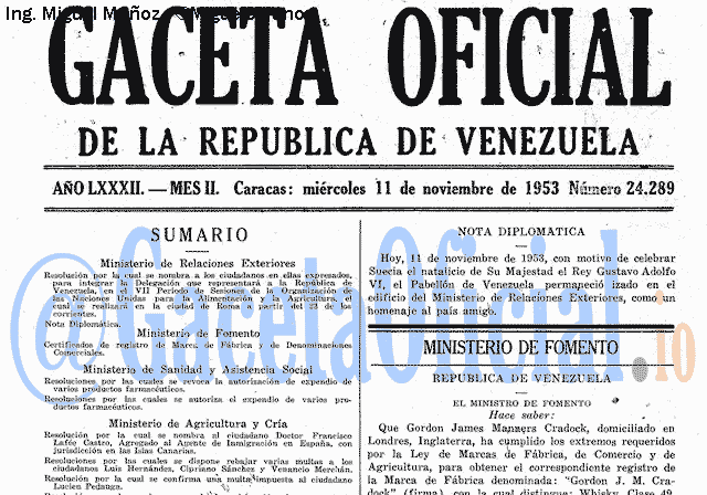 Gaceta Oficial 24289 del 11 Noviembre 1953
