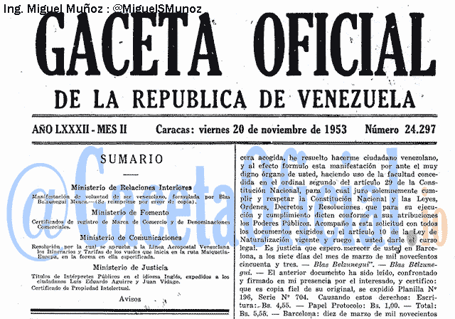 Gaceta Oficial 24297 del 20 Noviembre 1953