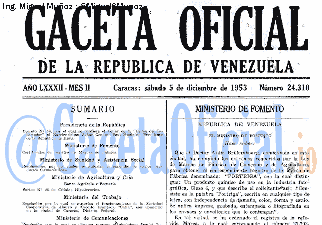 Gaceta Oficial 24310 del 5 Diciembre 1953