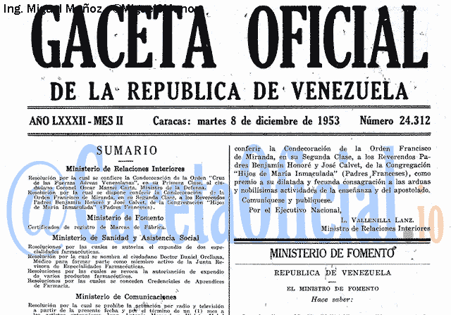 Gaceta Oficial 24312 del 8 Diciembre 1953