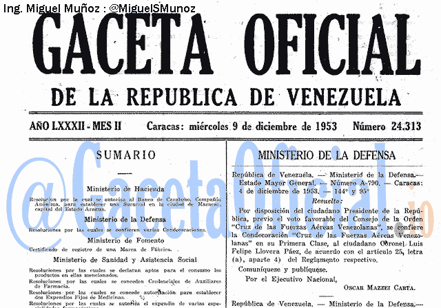 Gaceta Oficial 24313 del 9 Diciembre 1953