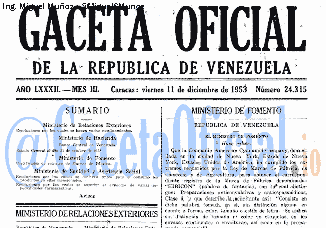 Gaceta Oficial 24315 del 11 Diciembre 1953