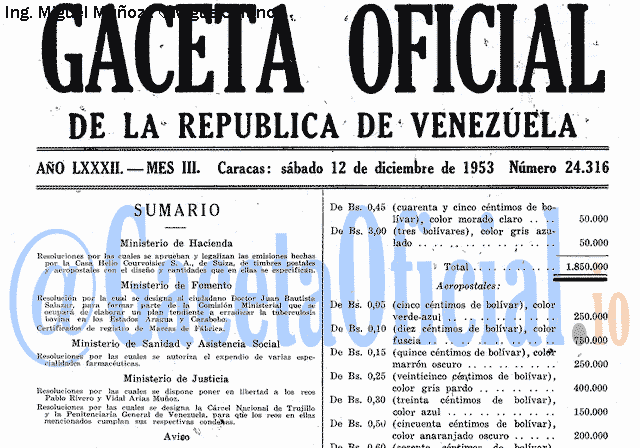 Gaceta Oficial 24316 del 12 Diciembre 1953