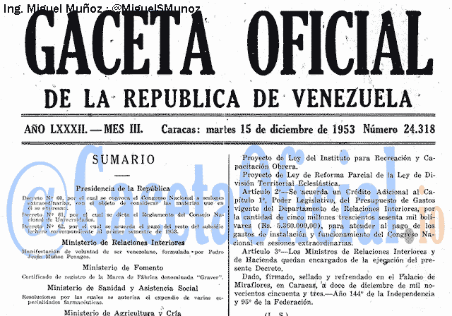 Gaceta Oficial 24318 del 15 Diciembre 1953
