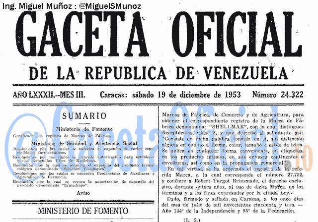 Gaceta Oficial 24322 del 19 Diciembre 1953