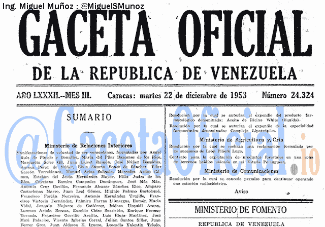 Gaceta Oficial 24324 del 22 Diciembre 1953