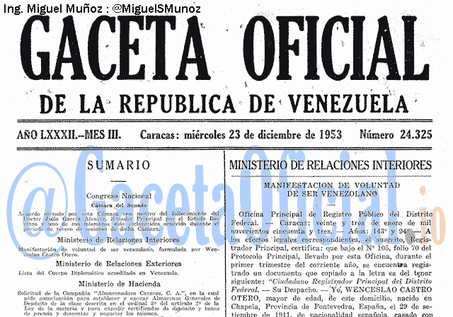 Gaceta Oficial 24325 del 23 Diciembre 1953