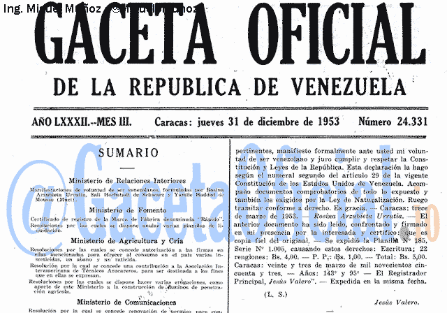 Gaceta Oficial 24331 del 31 Diciembre 1953
