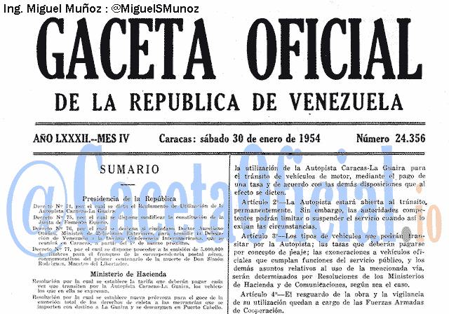 Gaceta Oficial 24356 del 30 Enero 1954