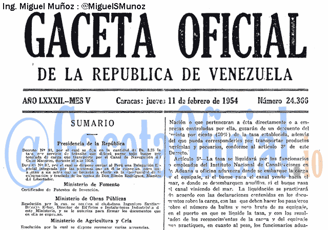 Gaceta Oficial 24366 del 11 Febrero 1954