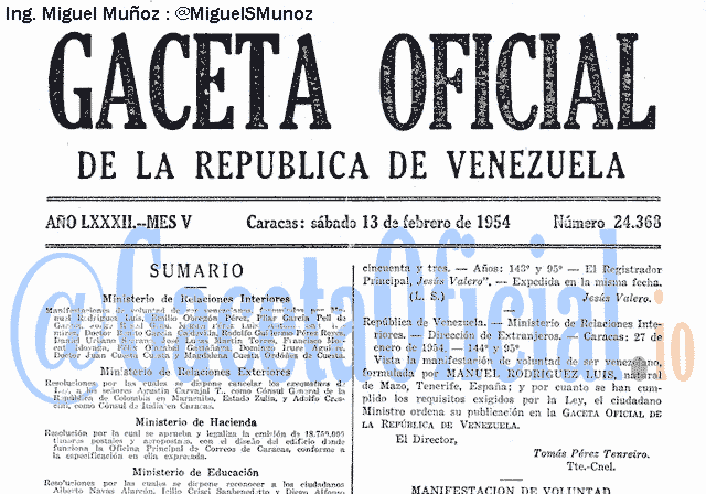 Gaceta Oficial 24368 del 13 Febrero 1954