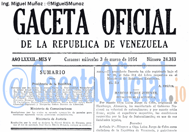 Gaceta Oficial 24383 del 3 Marzo 1954
