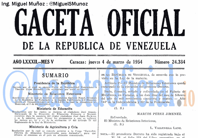Gaceta Oficial 24384 del 4 Marzo 1954