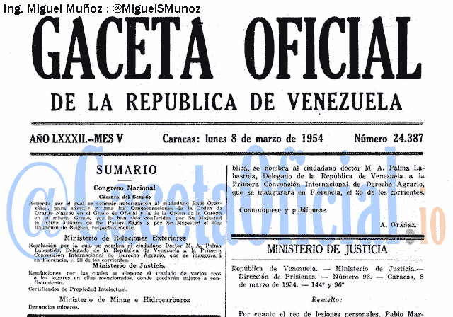 Gaceta Oficial 24387 del 8 Marzo 1954