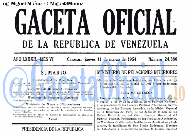 Gaceta Oficial 24390 del 11 Marzo 1954