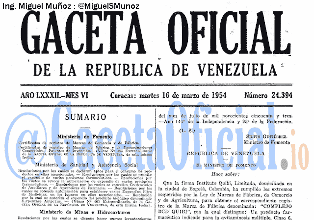 Gaceta Oficial 24394 del 16 Marzo 1954