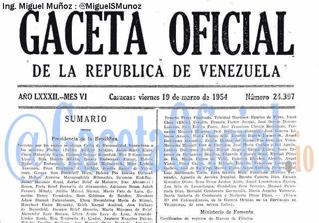 Gaceta Oficial 24397 del 19 Marzo 1954