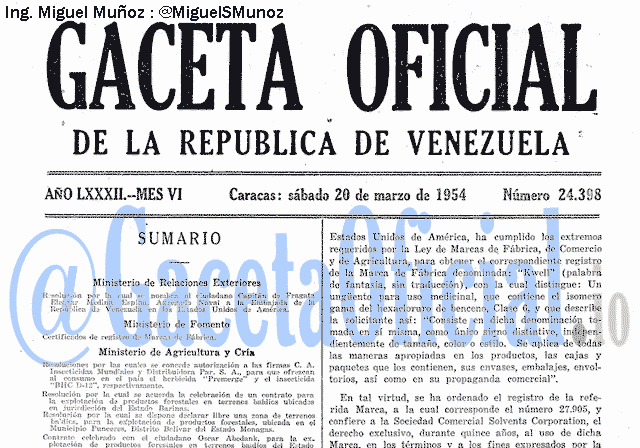 Gaceta Oficial 24398 del 20 Marzo 1954