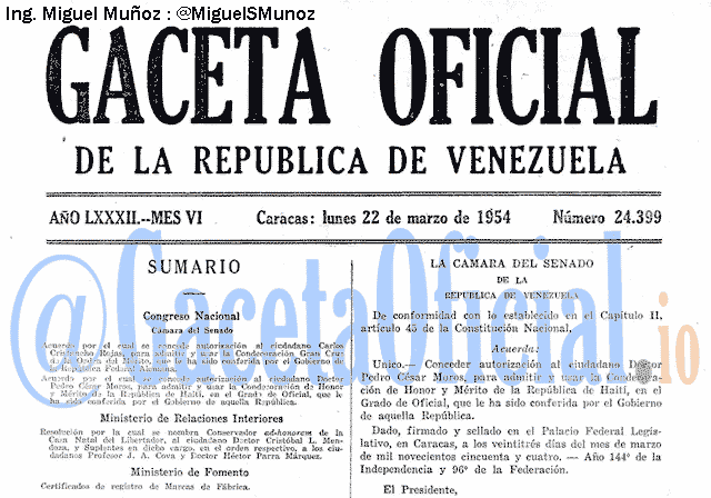 Gaceta Oficial 24399 del 22 Marzo 1954